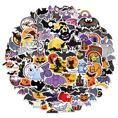 50PCS Sheet Art Illustration Popular Creative Cartoon Halloween Bat Ghost Decoration Style Graffiti Stickers Personality Fashion Creative Trend DIY Exquisite Decorative Decals for Cups, Helmets, Skateboards Popular Stickers Toys