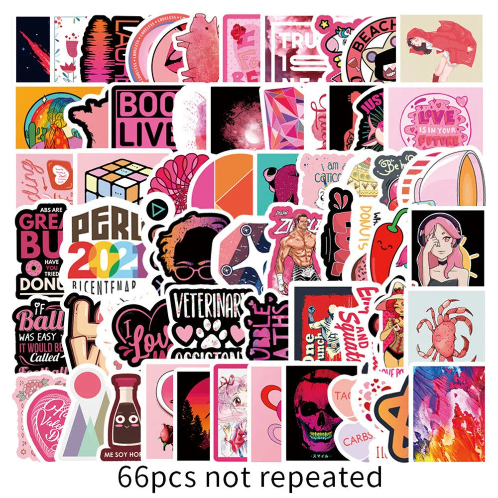 50PCS Red Small Fresh Graffiti Laptop Guitar Motorcycle Luggage Skateboard Bike Waterproof Stickers