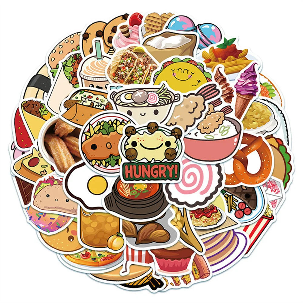 50PCS cartoon food hamburger cookie series decorative style graffiti stickers, personalized, fashionable and creative DIY exquisite decorative decal cups, helmets, skateboard popular sticker toys