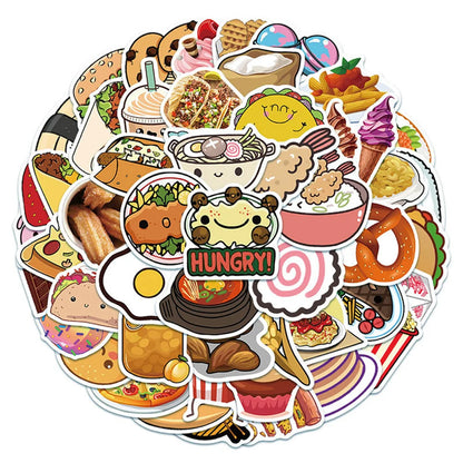 50PCS cartoon food hamburger cookie series decorative style graffiti stickers, personalized, fashionable and creative DIY exquisite decorative decal cups, helmets, skateboard popular sticker toys