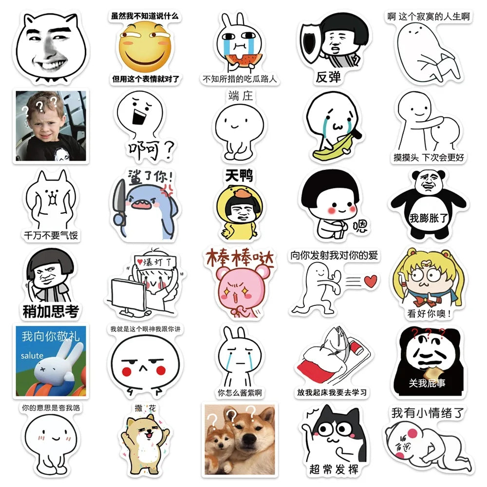 50pcs New Funny Net Red Expression Bag Graffiti Decoration Waterproof Sticker