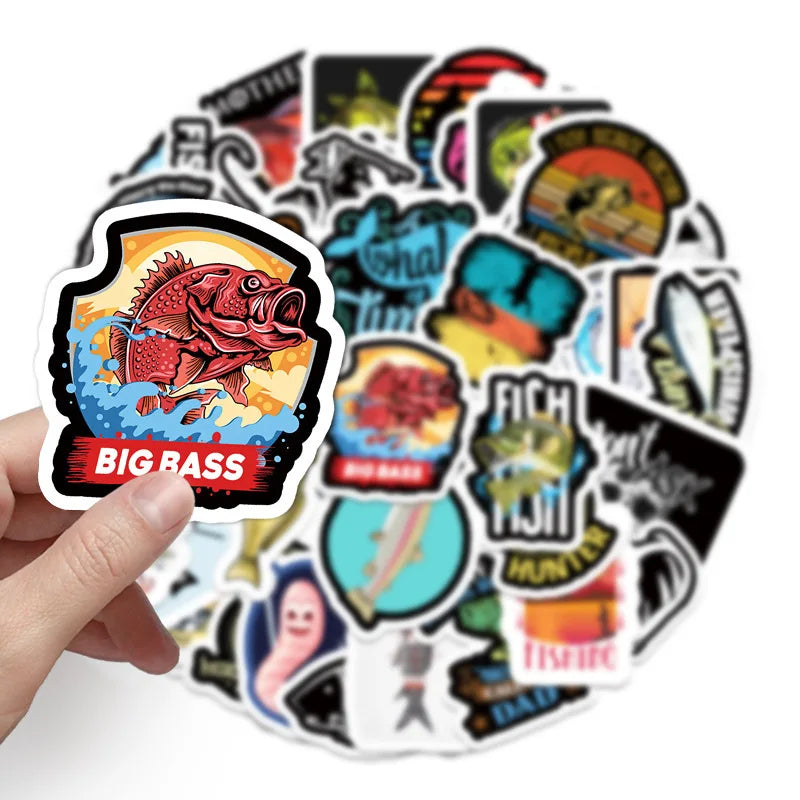 50PCS Cartoon Fishing Series Sticker Trolley Case Bike Scooter Water Cup Waterproof Sticker