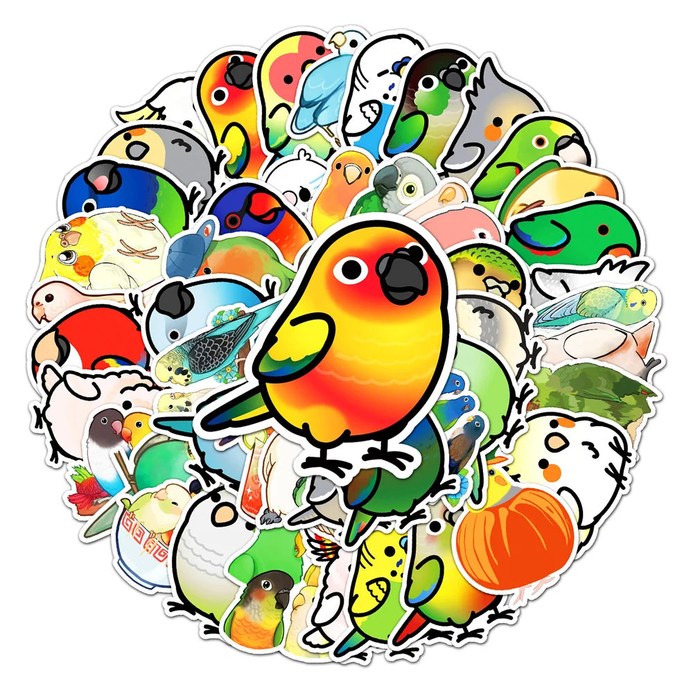 50PCS Cute Parrot Cartoon Personality Creative Decoration Graffiti Waterproof Sticker Notebook Skateboard Helmet