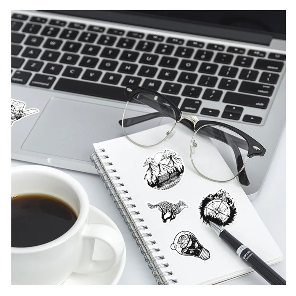 50PCS Creative Black and White Gothic Graffiti Mobile Phone Scrapbook Laptop Luggage Skateboard Guitar Sticker