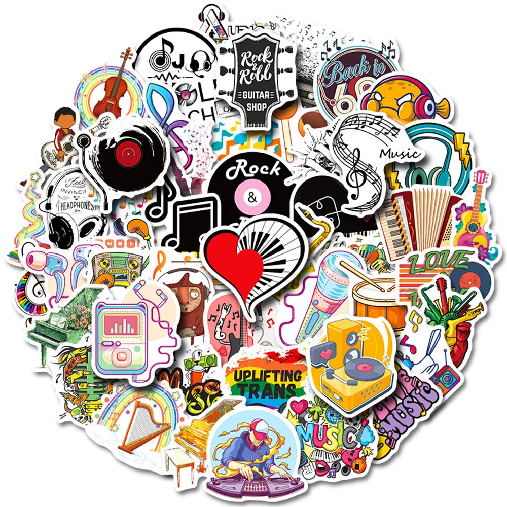 50PCS Cartoon Punk Rock Music Creative Decoration Sticker Scrapbook Notebook Children Toy Gift Sticker