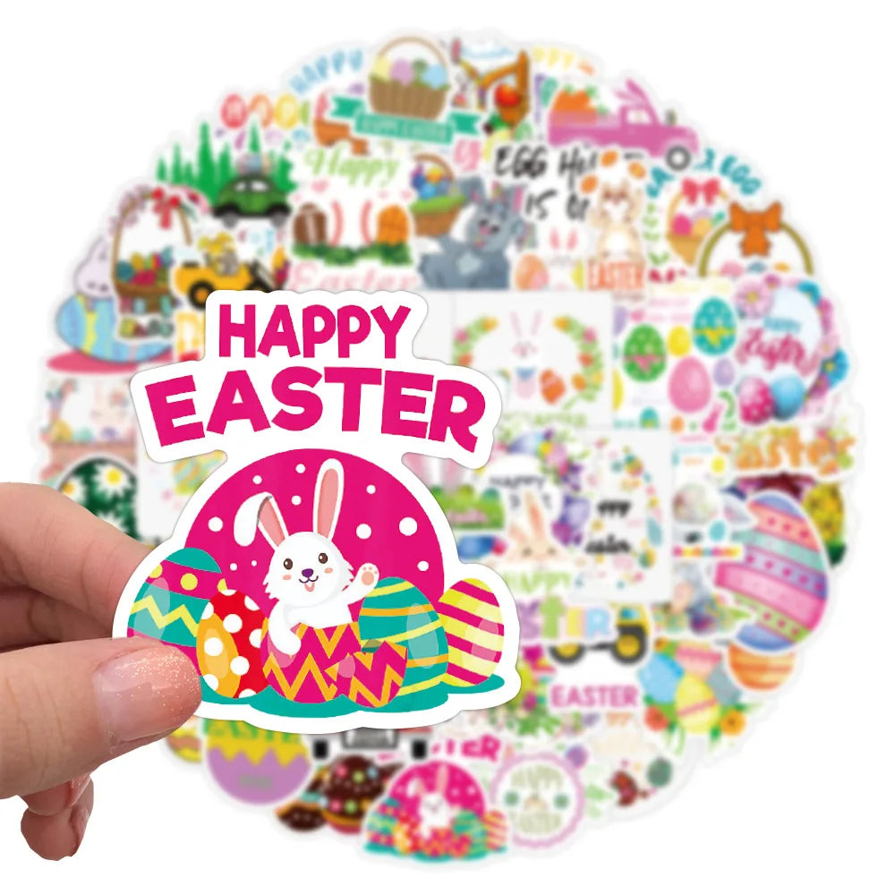 50PCS New Colored Egg Rabbit Easter Cartoon Personalized Graffiti Sticker Car Trunk Helmet RefrigeratorWaterproof