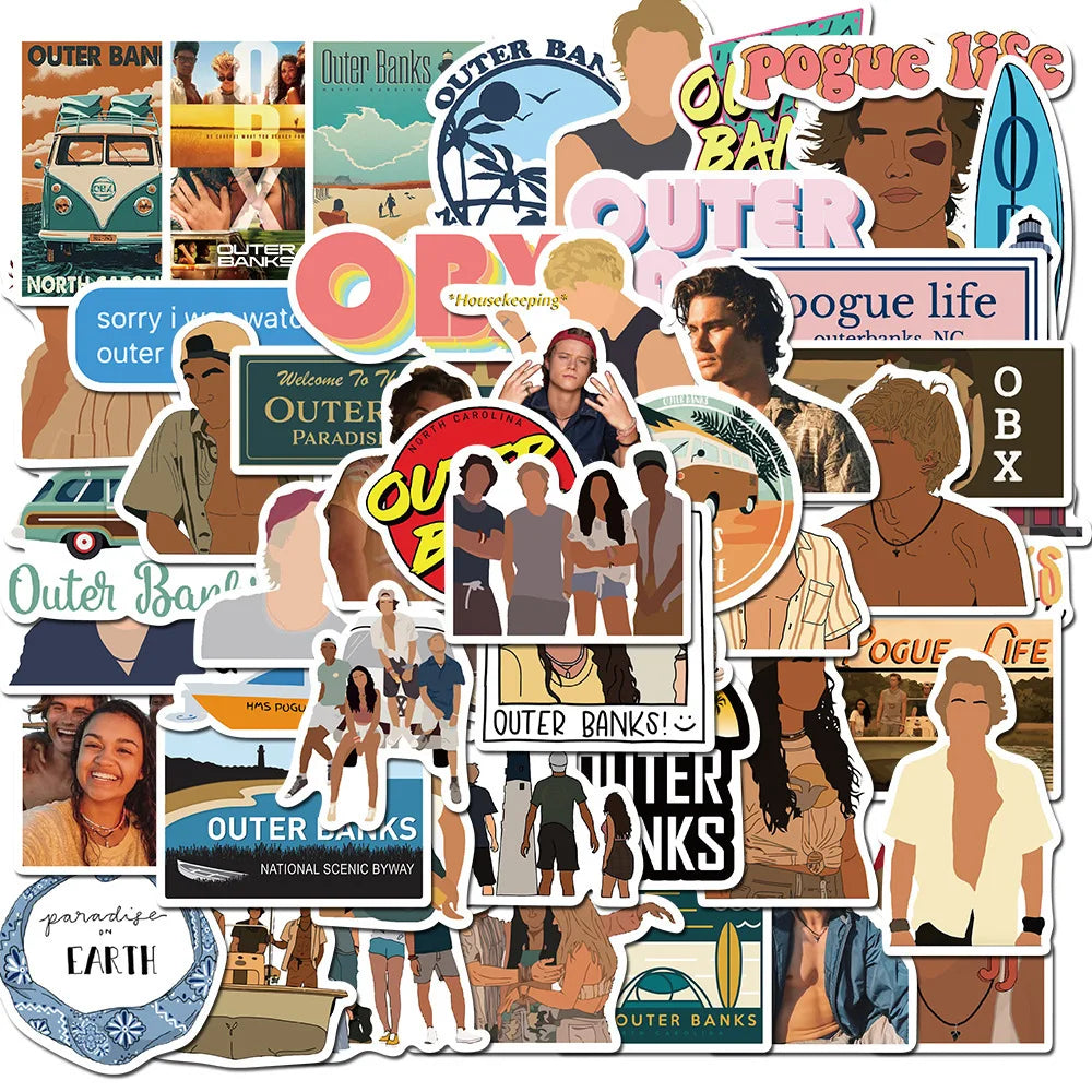 50PCS  American TV Series Bund Quest Outer Banks Graffiti Luggage Computer Helmet Waterproof Stickers