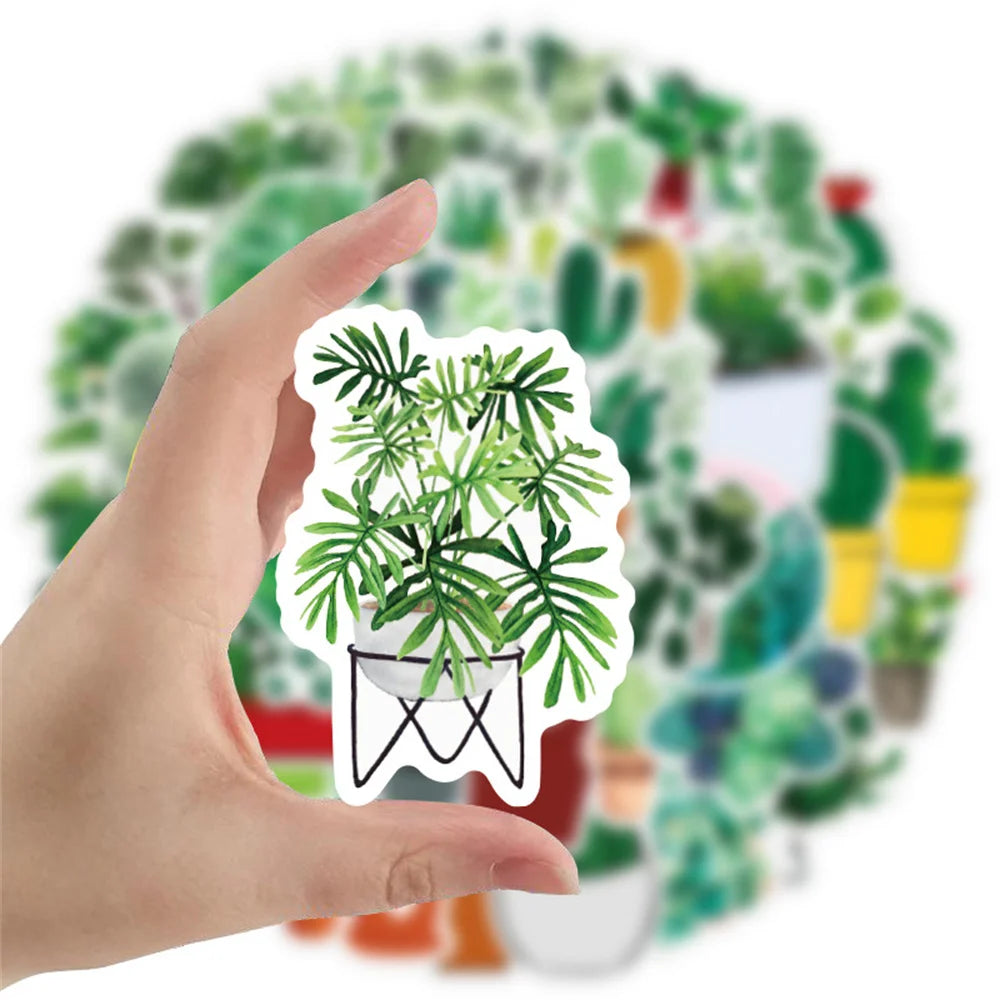 50PCS Green Plant Graffiti Sticker Waterproof Luggage Laptop Scooter Computer Refrigerator Water Cup Sticker