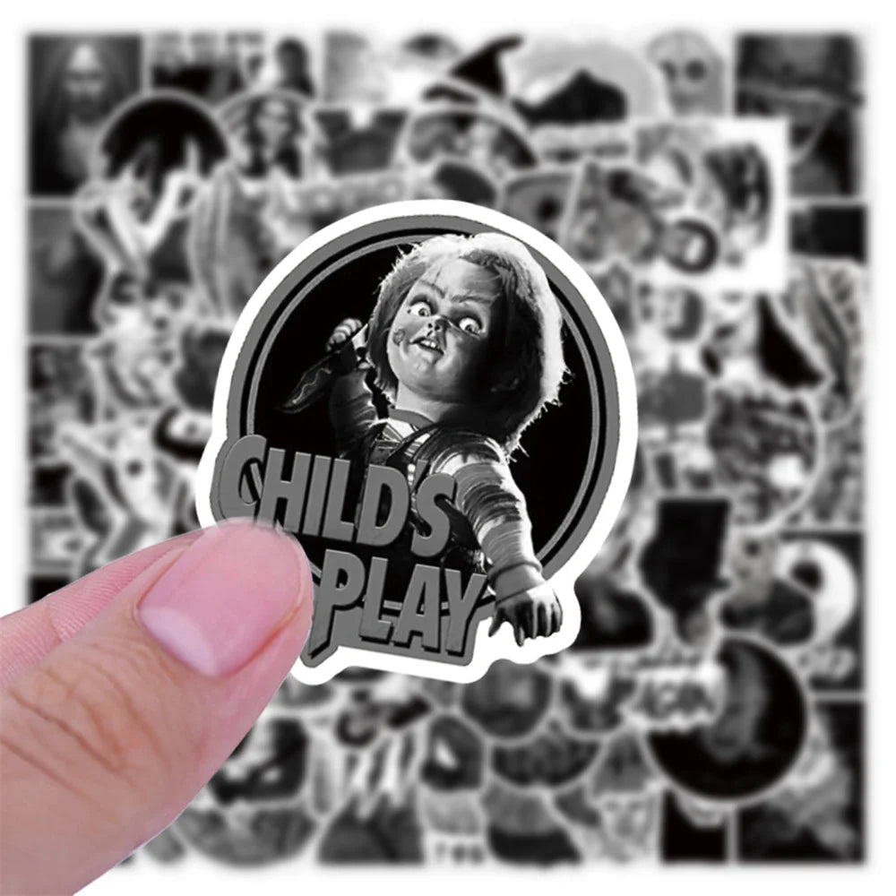 50PCS Black and White Stickers Thriller Demon Character Skateboard Laptop Spoof Waterproof Sticker