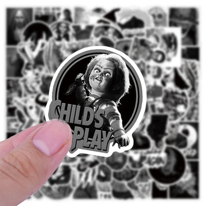 50PCS Black and White Stickers Thriller Demon Character Skateboard Laptop Spoof Waterproof Sticker