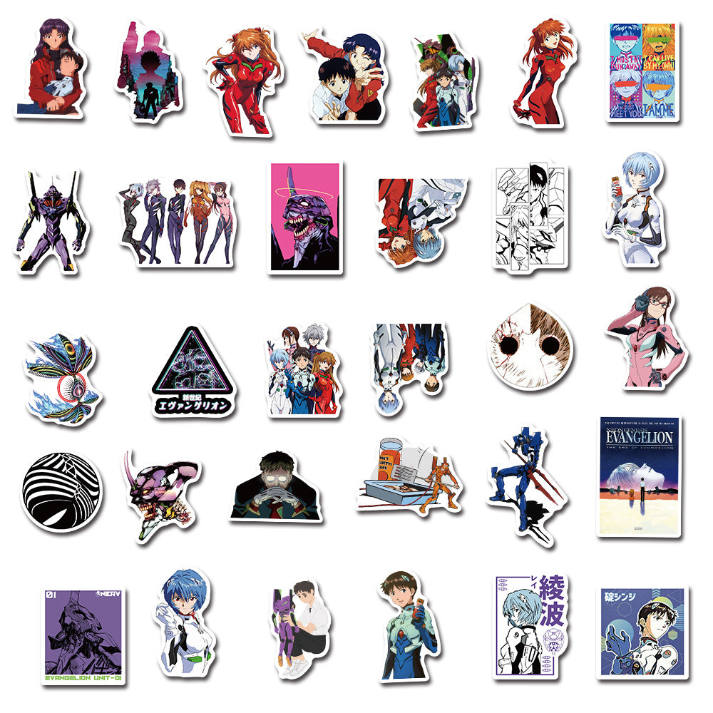 50PCS Evangelion (EVA) Inspired Stickers, Mecha & Angel Cartoon Doodles for Anime Fans and Tech Decals