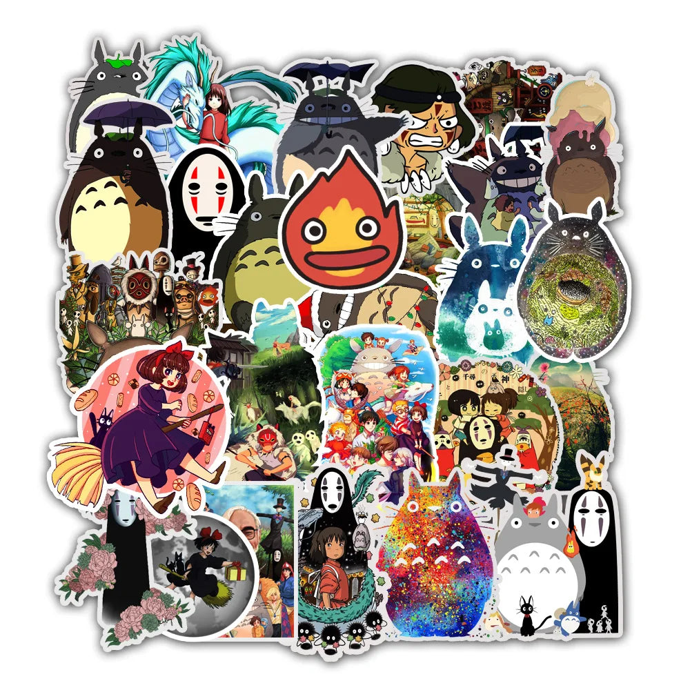 50PCS cartoon Totoro Spirited Away girl doodle stickers, personalized DIY skateboard luggage, guitar, phone case, laptop doodle waterproof decorative stickers toys