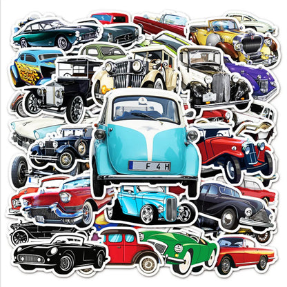 50 pieces of cartoon retro classic car graffiti stickers, personalized planner, luggage, helmet decoration, waterproof sticker toys