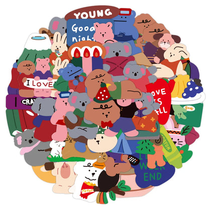50 pieces of Ins cute cartoon bear graffiti stickers, suitable for DIY mobile phones, laptops, suitcases, car decorations and waterproof stickers
