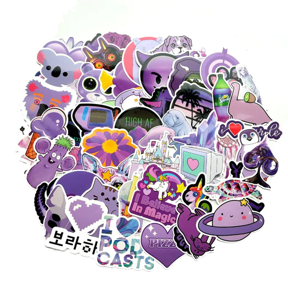 50PCS The Latest Colorful Purple Yellow Graffiti Luggage Laptop Motorcycle Mobile Phone Water Cup Sticker
