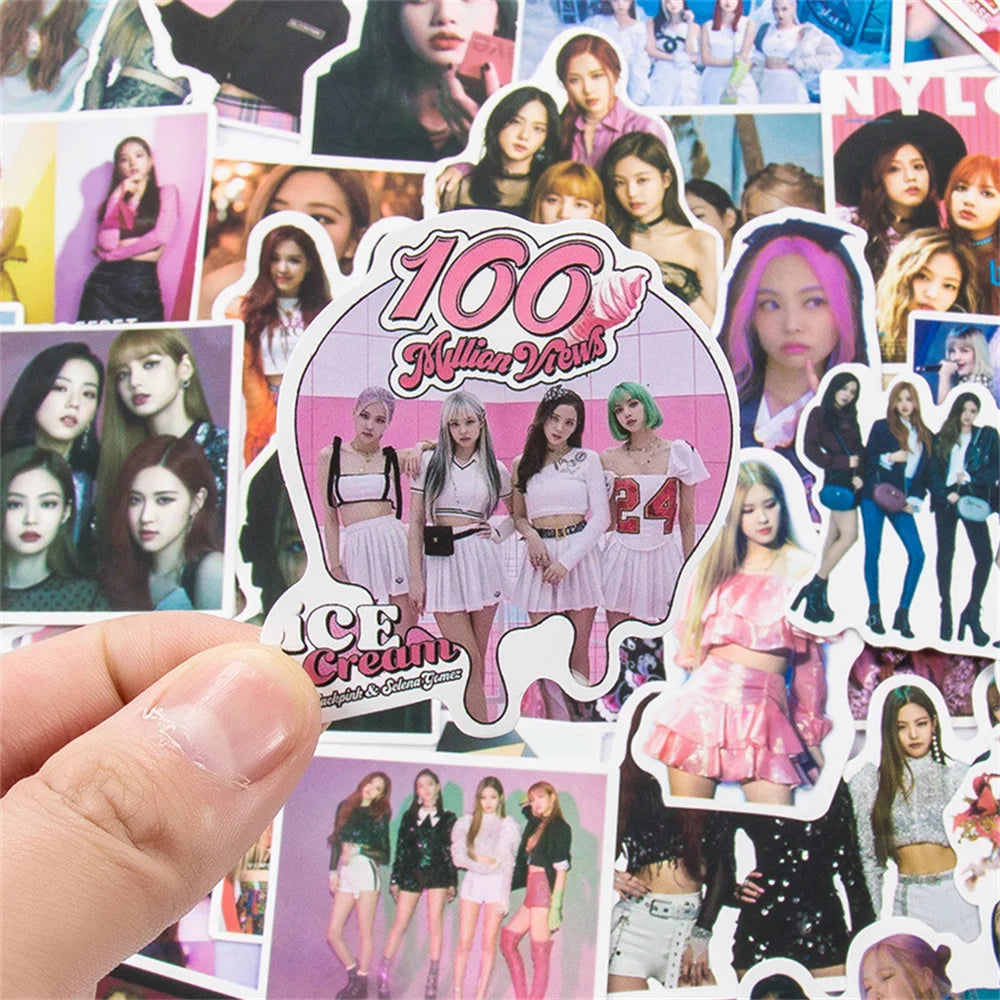 50pcs popular black pink women's group graffiti sticker trunk suitcase notebook f waterproof sticker
