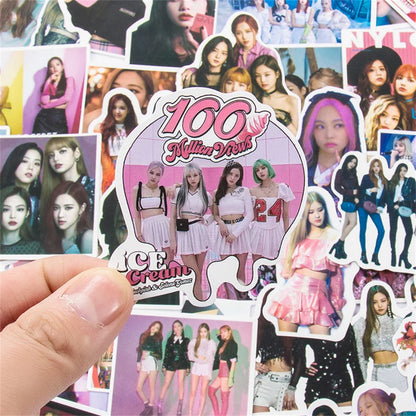 50pcs popular black pink women's group graffiti sticker trunk suitcase notebook f waterproof sticker