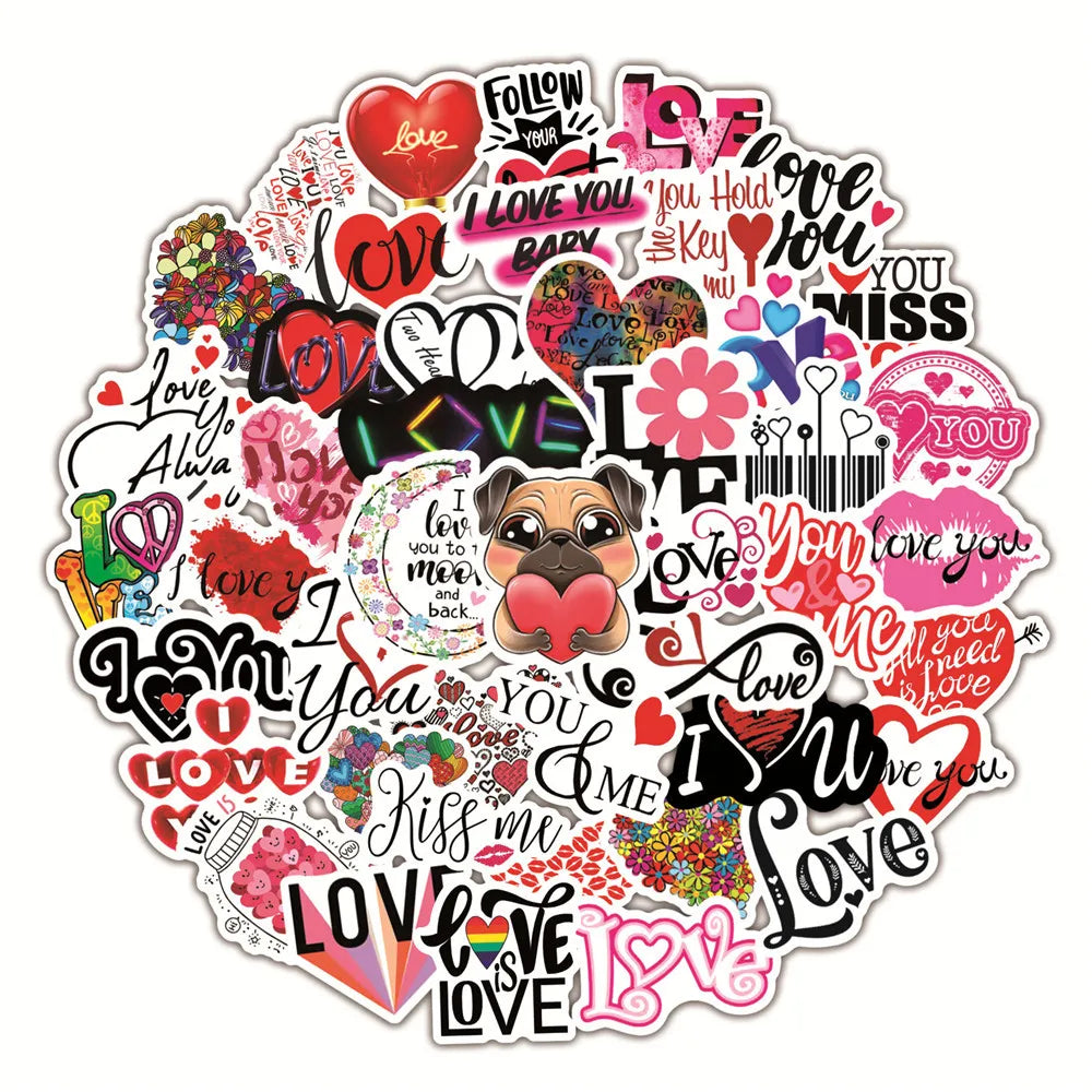 50PCS Valentine's Day Love Graffiti Waterproof Sticker Suitcase Notebook Skateboard Refrigerator Helmet Water Cup