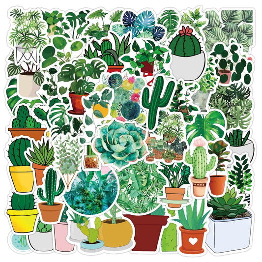 50PCS Green Plant Graffiti Sticker Waterproof Luggage Laptop Scooter Computer Refrigerator Water Cup Sticker