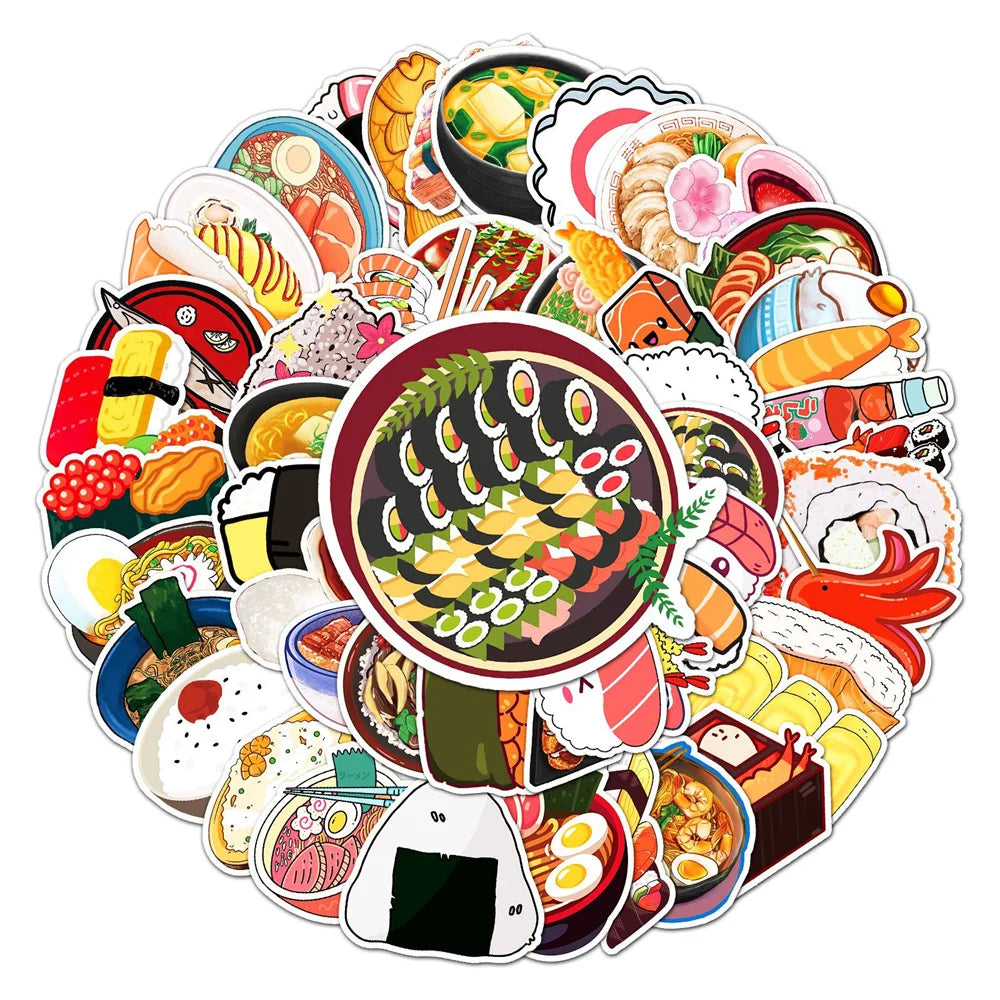 50PCS Japanese Food and Gourmet Luggage Stickers Creative Trend Graffiti Luggage Laptop Decoration Stickers