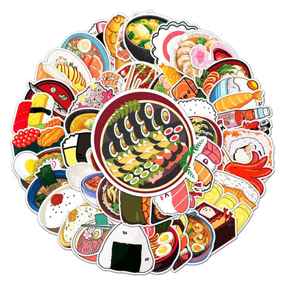 50PCS Japanese Food and Gourmet Luggage Stickers Creative Trend Graffiti Luggage Laptop Decoration Stickers