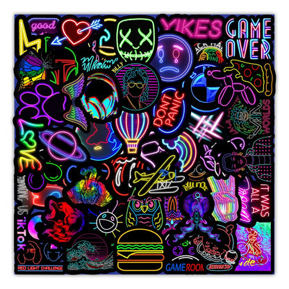 50 pieces of fresh and light neon graffiti stickers, personalized DIY car trunk phone cases, water cups, laptop decorative waterproof stickers toys