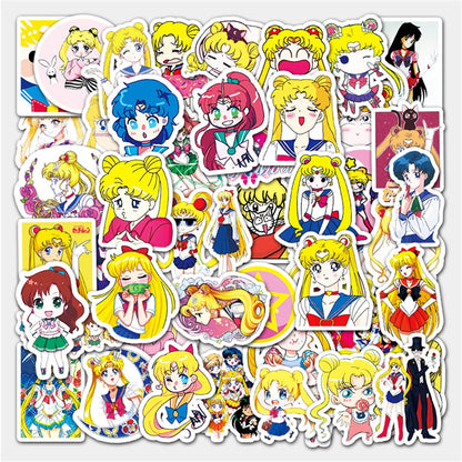 50PCS Moon Sailor Moon Doodle Laptop Guitar Motorcycle Luggage Skateboard Bike Waterproof Sticker
