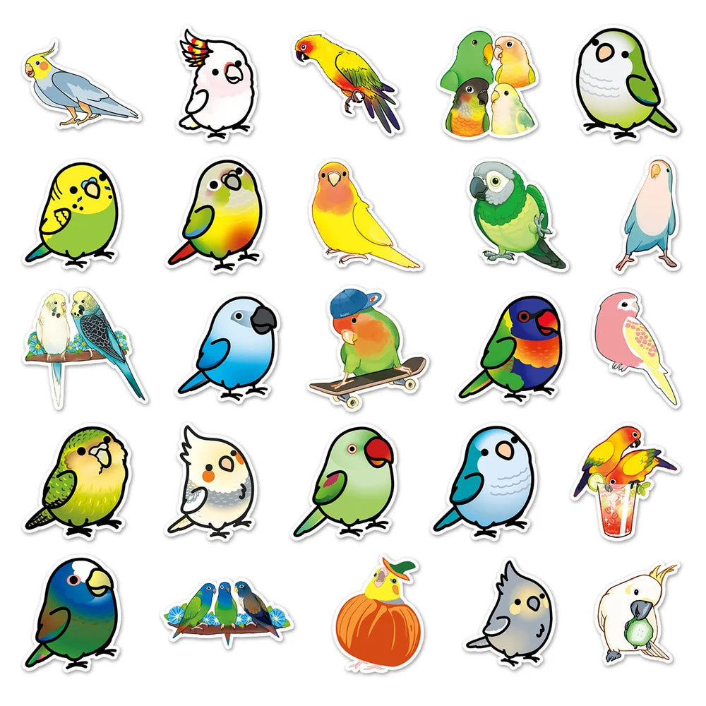 50PCS Cute Parrot Cartoon Personality Creative Decoration Graffiti Waterproof Sticker Notebook Skateboard Helmet