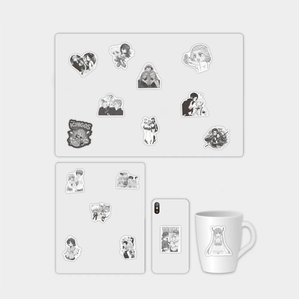 50PCS New Black and White Anime Graffiti Stickers Waterproof Luggage Laptop Scooter Water Cup Stickers