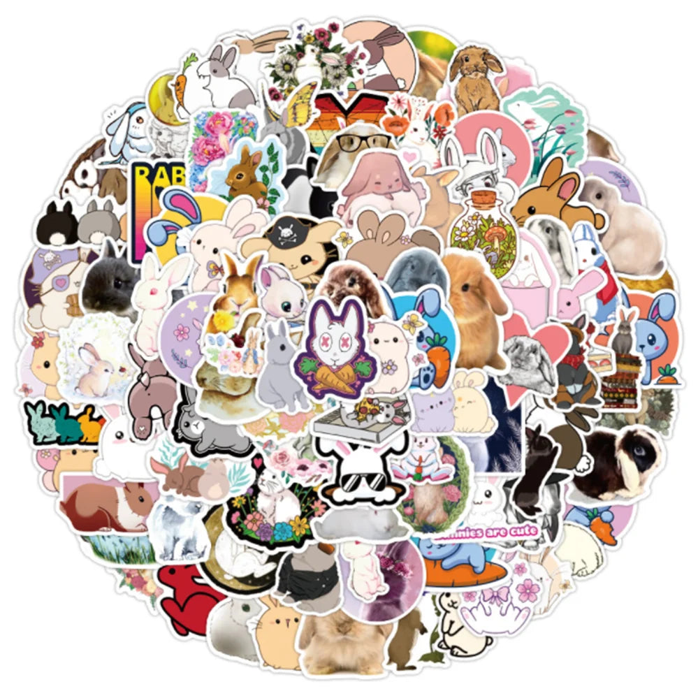 50PCS Cartoon Cute Rabbit Graffiti Stickers Scooter Notebook Scooter Guitar Waterproof Stickers Decorative Toys