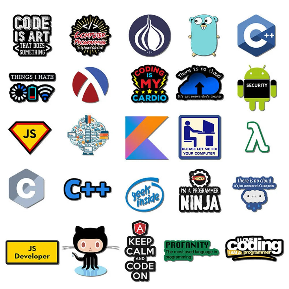 50PCS Programmer Software Programming Language Graffiti Waterproof Sticker Suitcase Notebook RefrigeratorWaterCup