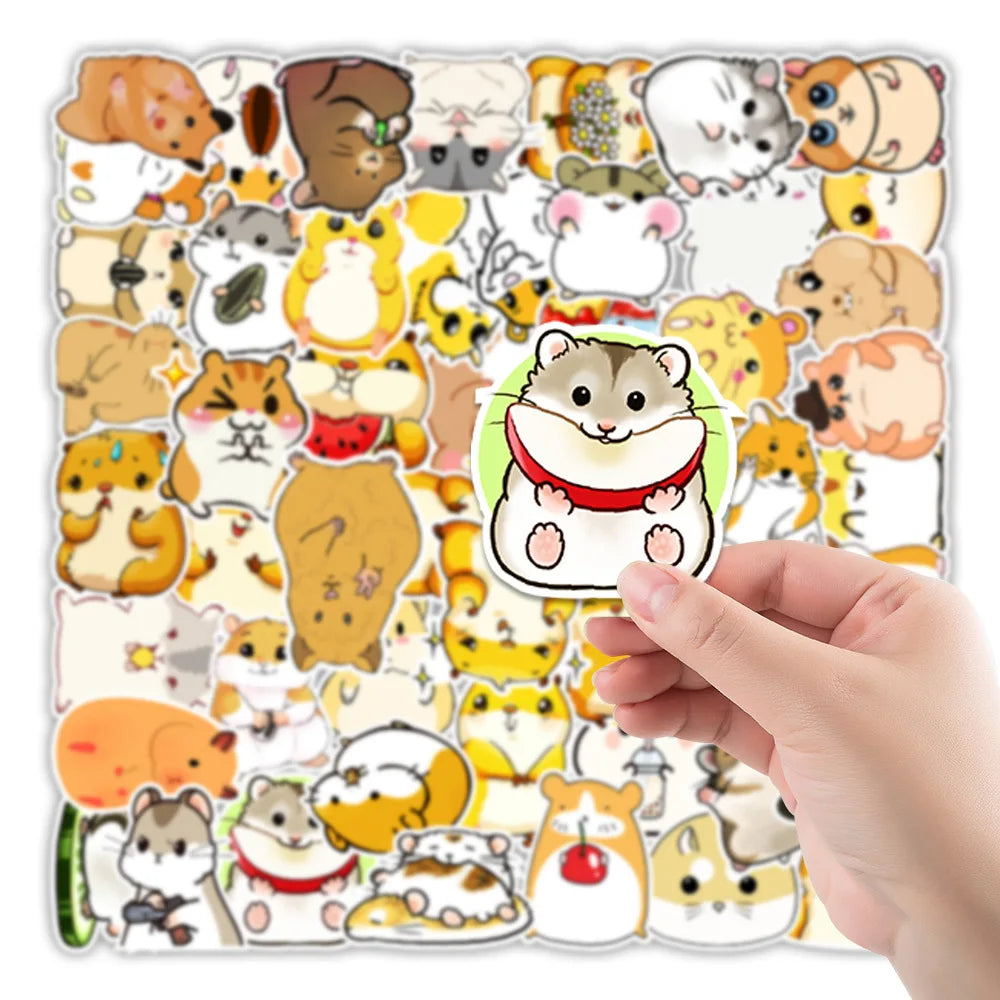 50 pieces of cute cartoon hamster decorative style graffiti stickers, personalized, fashionable and creative DIY exquisite decorative decal cups, helmets, skateboard popular sticker toys