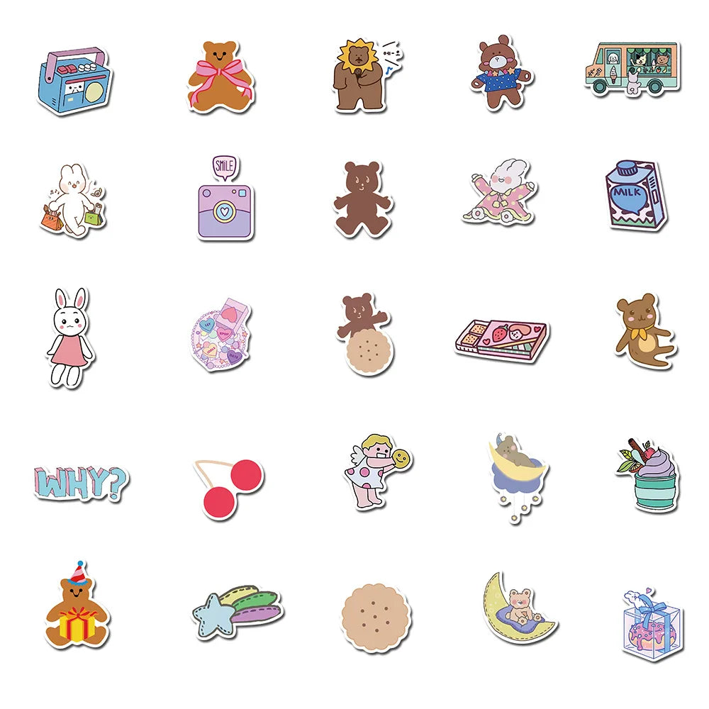 50PCS         InsLovely Girl Bear Graffiti Waterproof Sticker Suitcase Notebook Refrigerator Skateboard Helmet Water Cup