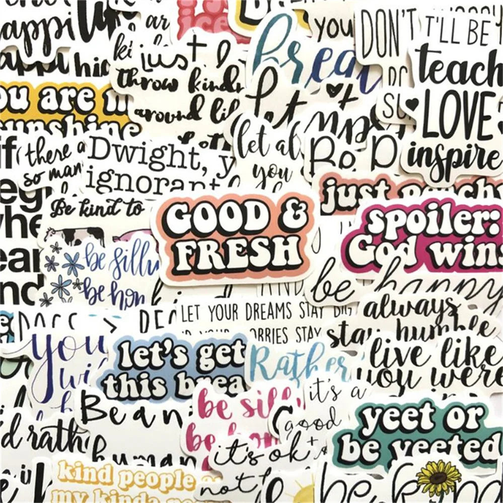 50PCS Cartoon Popular Inspirational Text Phone Case Graffiti Diary Skateboard Decoration Waterproof Stickers