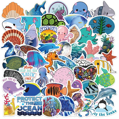 50PCS Marine Life Octopus Dolphin Whale Graffiti Stickers Personalized Luggage Refrigerator Water Cup Stickers