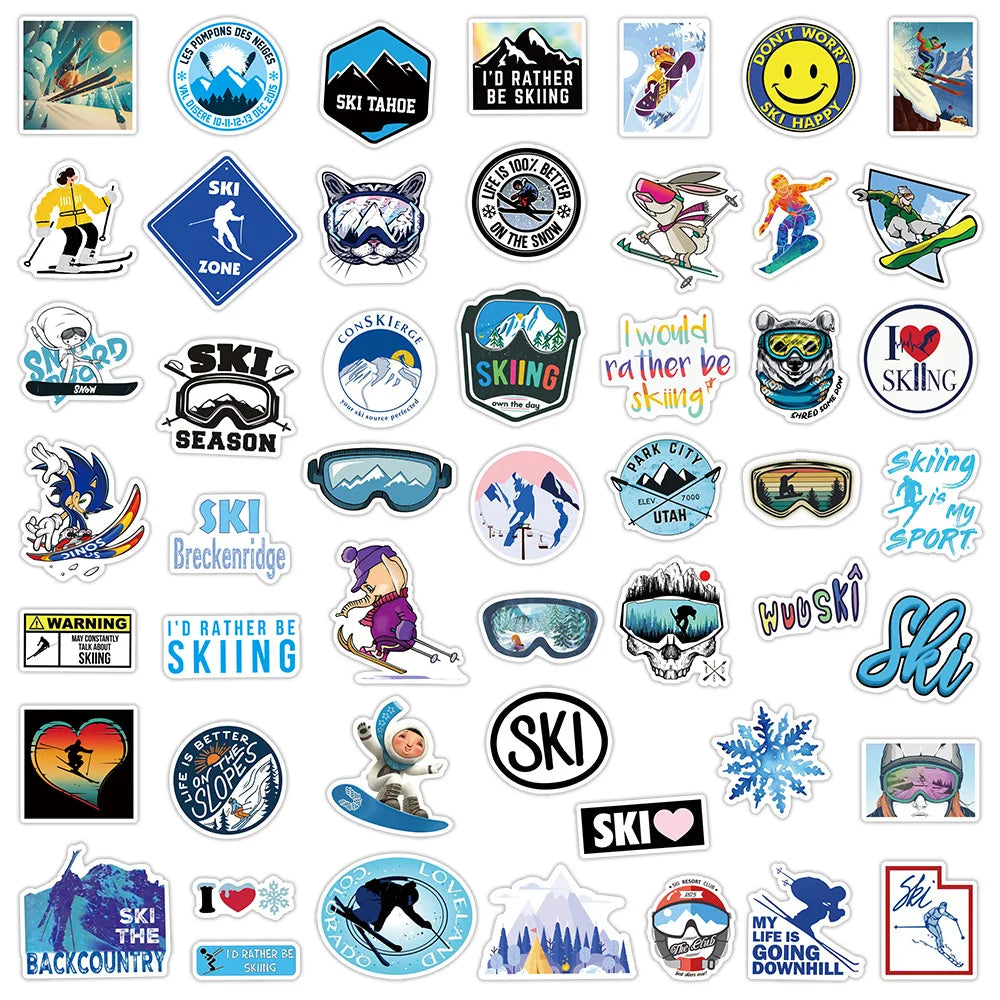 50PCS Personalized Skiing Cartoon Graffiti Waterproof Sticker Suitcase Notebook Refrigerator Skateboard Water Cup