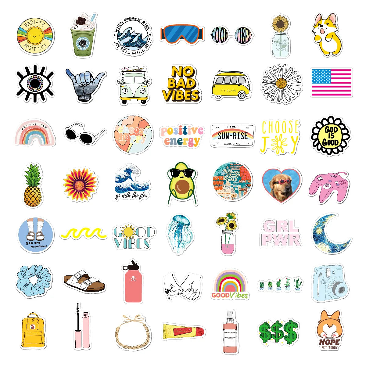 50 pieces of cartoon and fresh graffiti stickers, personalized waterproof trolley luggage water cup aesthetic graffiti VSCO decorative sticker toys
