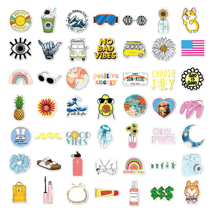 50 pieces of cartoon and fresh graffiti stickers, personalized waterproof trolley luggage water cup aesthetic graffiti VSCO decorative sticker toys