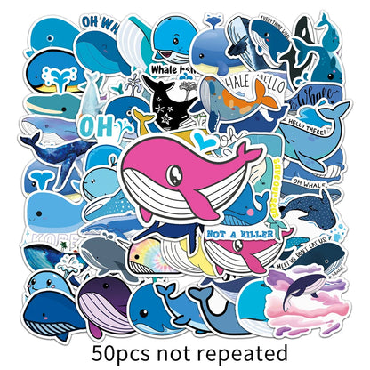 50PCS Cartoon Whale Animal Creative Stickers Graffiti Guitar Skateboard Laptop Children's Toys Cute Stickers