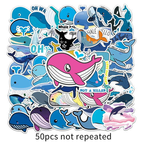50PCS Cartoon Whale Animal Creative Stickers Graffiti Guitar Skateboard Laptop Children's Toys Cute Stickers