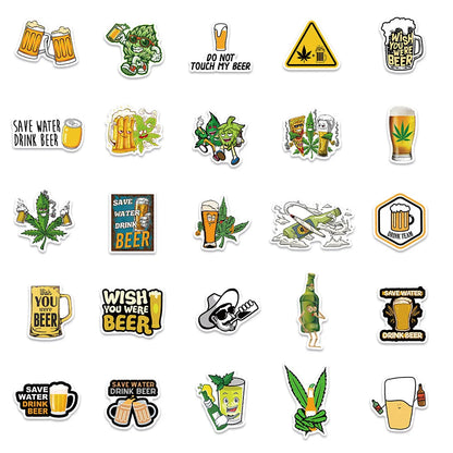 50PCS cartoon animation camping happy beer decorative style graffiti stickers, personalized, fashionable and creative trend DIY exquisite decorative decal cups, helmets, skateboard popular sticker toys