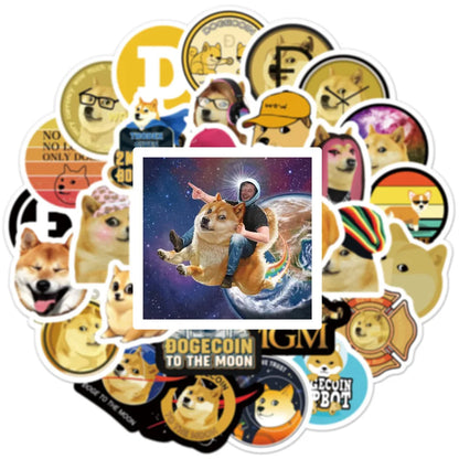 50PCS New Dogecoin Graffiti Sticker Luggage Car Computer Water Cup Guitar PVC Sticker