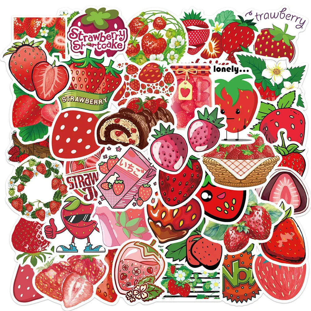 50PCS New Cartoon Strawberry Graffiti Waterproof Sticker Trunk Guitar Refrigerator Car iPad Car Water Cup Helmet