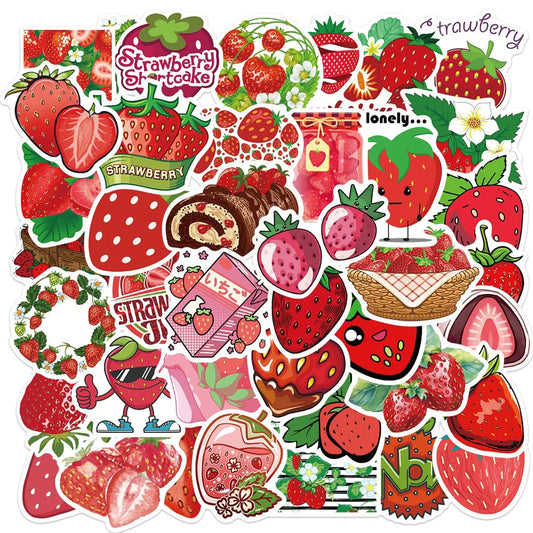 50PCS New Cartoon Strawberry Graffiti Waterproof Sticker Trunk Guitar Refrigerator Car iPad Car Water Cup Helmet
