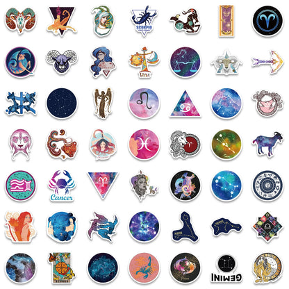 50PCS cartoon zodiac sign decorative style graffiti stickers, personalized, fashionable and creative trend DIY exquisite decorative decal cups, helmets, skateboard popular sticker toys
