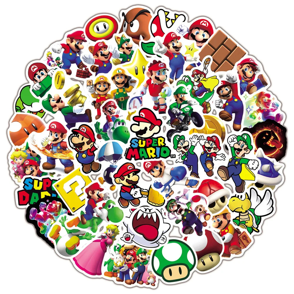 50PCS Cartoon Cute Mario Game Characters Graffiti Stickers Personalized Creative Trend Decorative Stickers Trolley Case Refrigerator Water Cup Guitar Fashion Popular Toy Decals