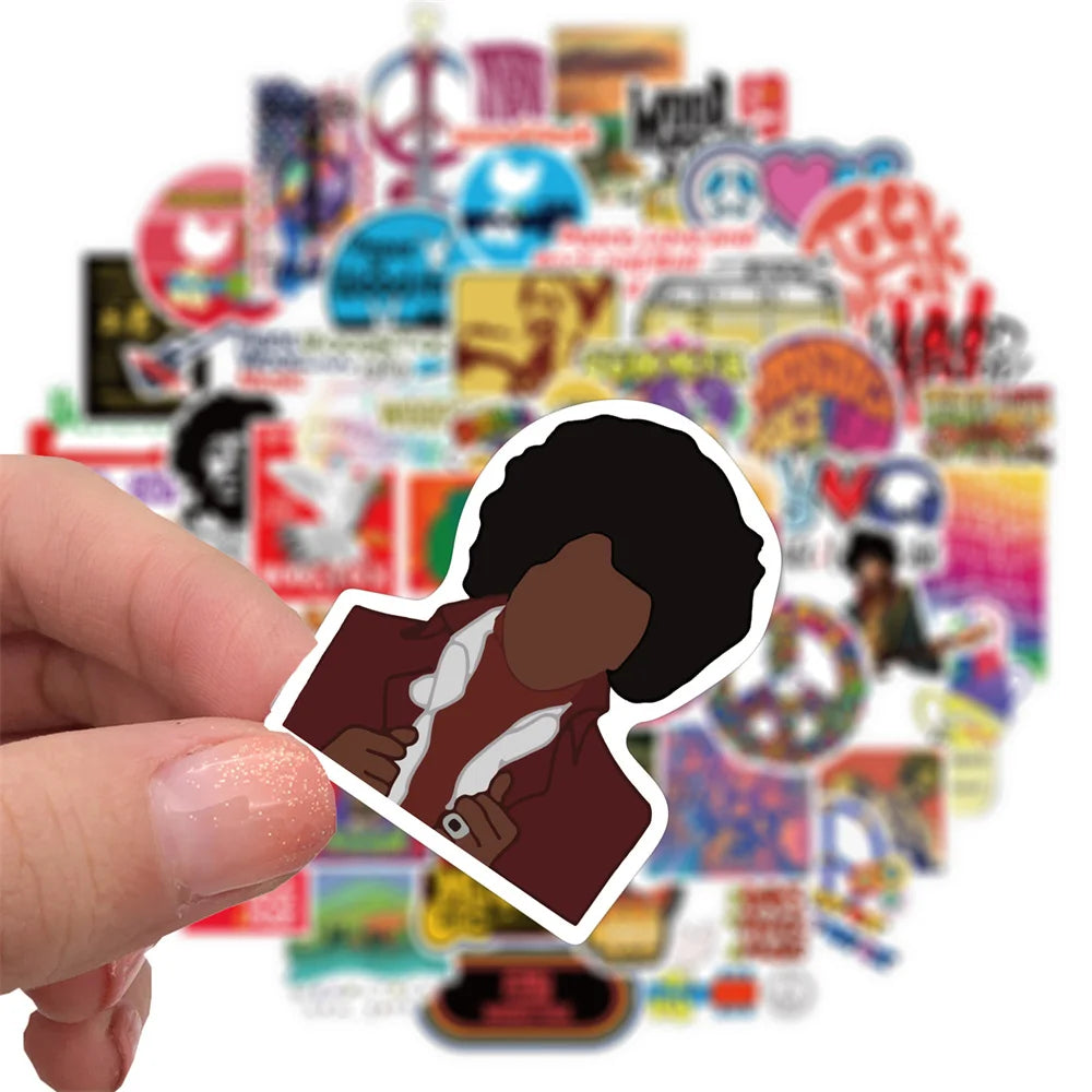 50PCS Woodstock Music Festival Graffiti Sticker Waterproof Helmet Guitar Motorcycle Body Sticker
