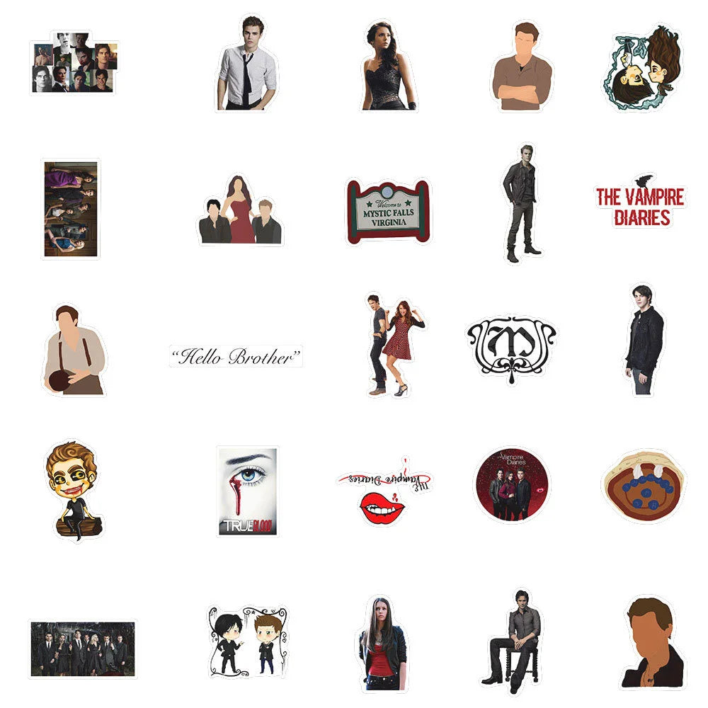 50PCS Popular American Drama Vampire Diaries Graffiti Waterproof Sticker Suitcase Notebook Refrigerator Water Cup