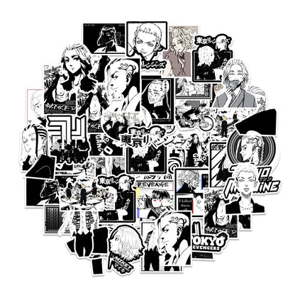 50PCS Anime Black and White Tokyo Avengers Graffiti Sticker Skateboard Suitcase Water Cup Phone Cartoon Sticker