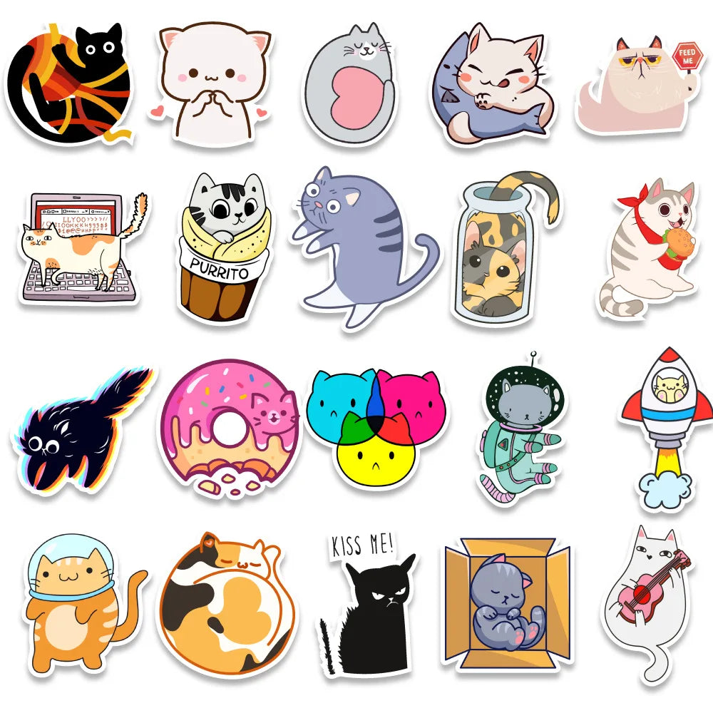 50PCS New Kitten Cute Little Fresh Cartoon Graffiti Waterproof Sticker Suitcase Notebook Refrigerator Skateboard